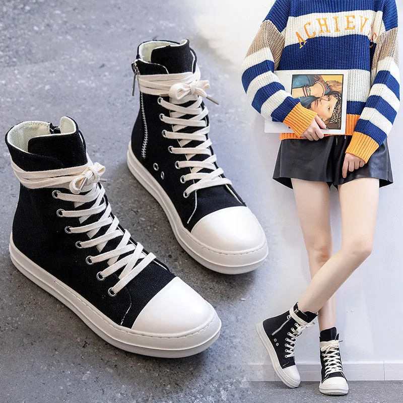 Womens High Top Canvas Sneakers Lace Up Walking Shoes with Zipper