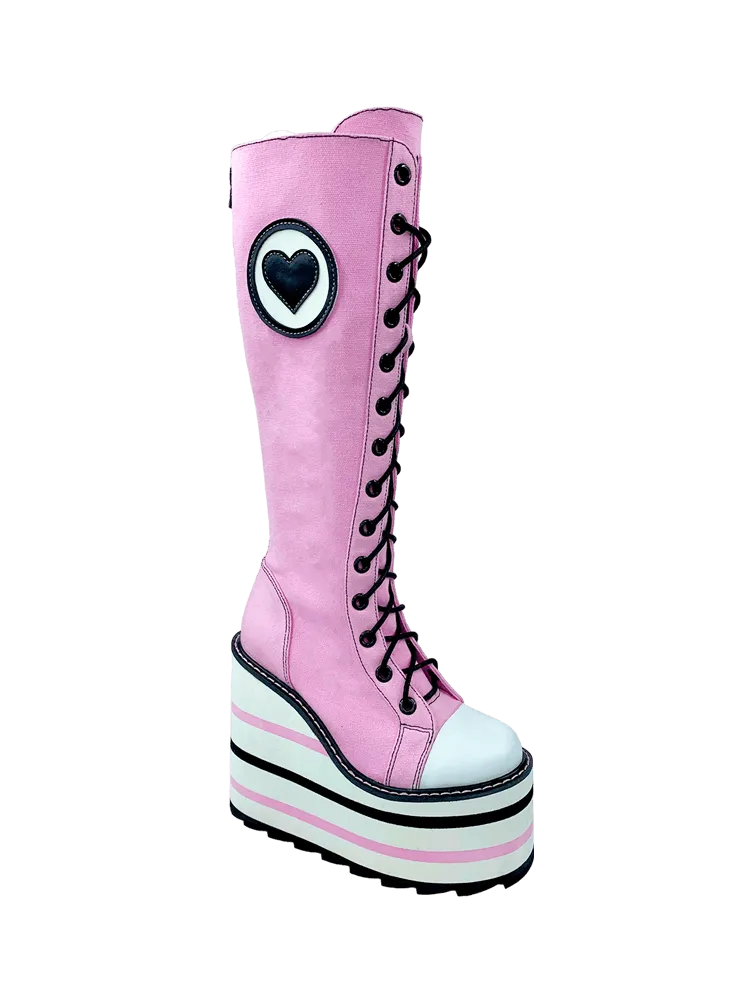 YRU DETENTION HEART pink black leather platform boots