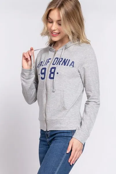 Zip Up Drawstring Long Sleeve Hoodie